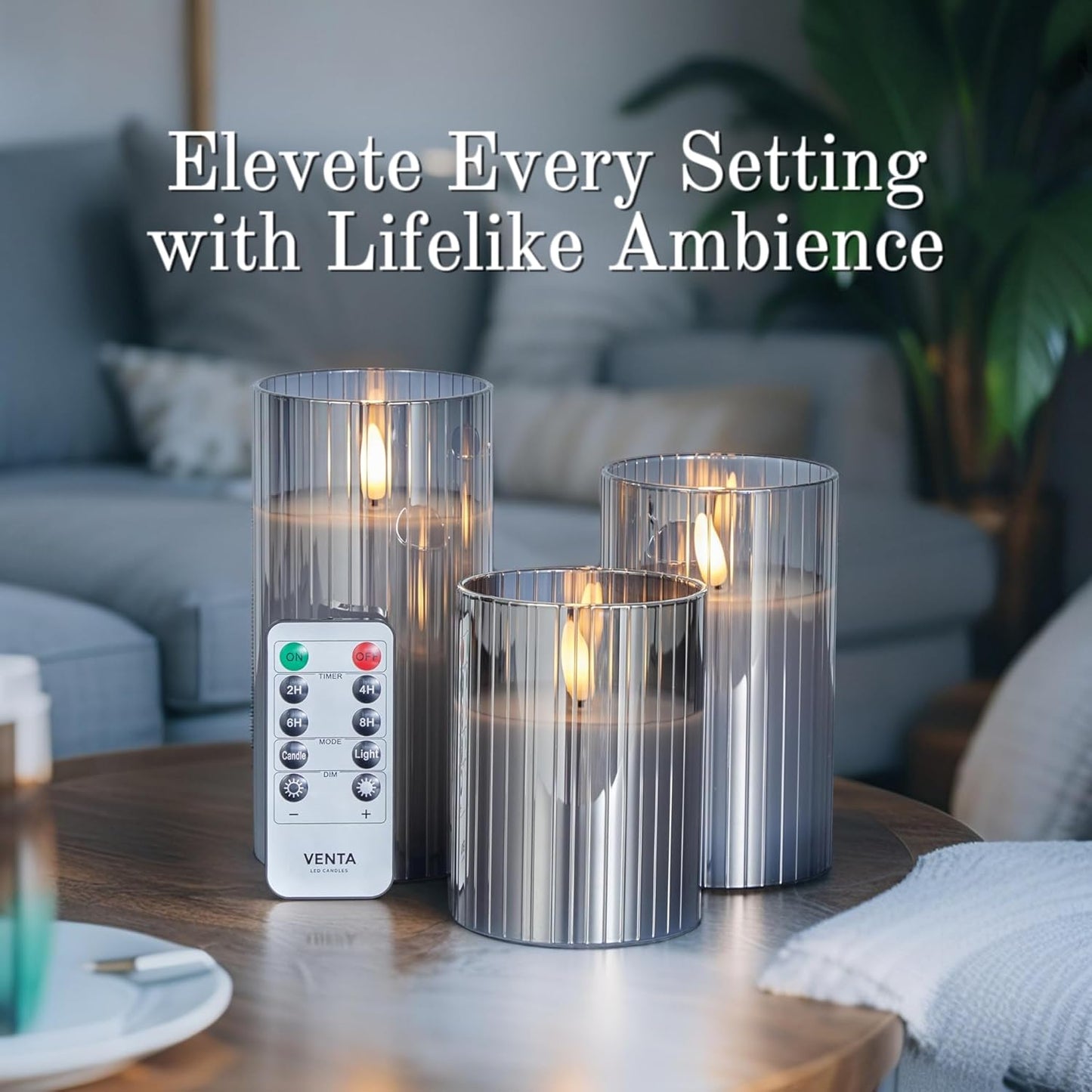 VENTA Set of 3 Warm Ivory Pillar Candles | Real Wax Battery Operated Candles with Flickering Flame | Timeless Year-Round Decor for Weddings, Mantels & Centerpieces