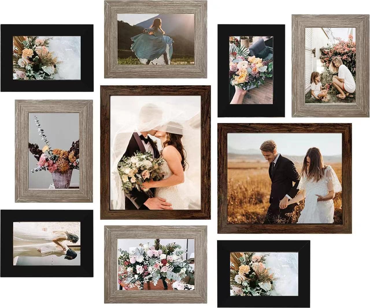 LUCKYLIFE Picture Frames Collage Wall Decor 10-Pack, Gallery Wall Frame Set with 8x10 5x7 4x6 Frames in 3 Different Finishes