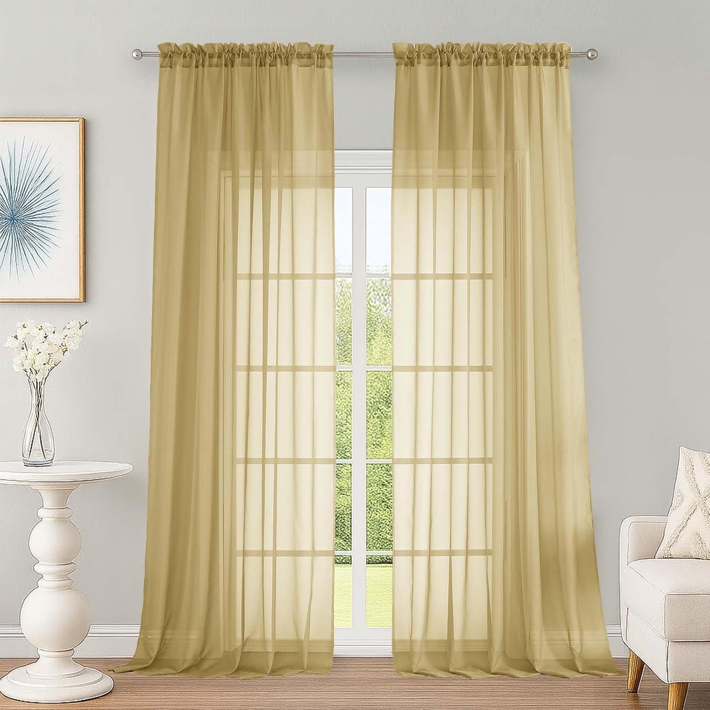 OWENIE Sheer Curtains 84 inches Long 2 Panels Set for Living Room/Bedroom, Rod Pocket Voile Sheer Panel Drapes, White, 2pcs, Each 42" W x 84" L - Colors B