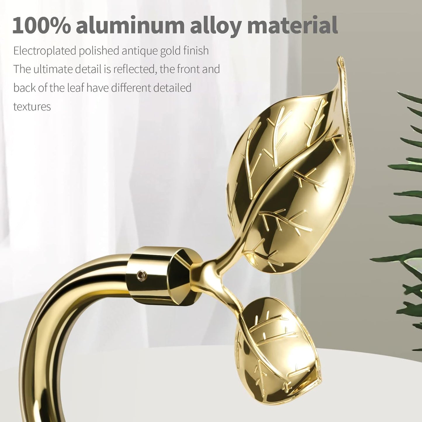 HIKMLK Leaf Shaped Curtain Tieback Holdbacks 2pcs, Handmade Metal Curtain Side Holders for Wall, Curtain Hook Pull Backs for Drapes Window Decoration