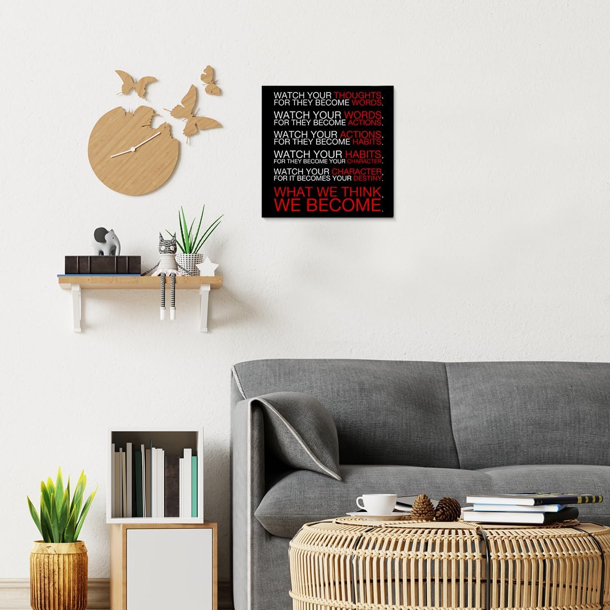 Inspirational Farmhouse Canvas Print Wall Art Decor One Small Positive Thought in the Morning Can Change Your Whole Day Sign Painting Plaque Rustic Home Decoration (8 X 8 Inches, Framed)