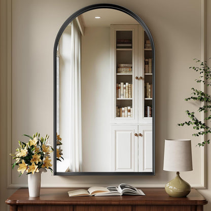 Brightify Arched Mirror, Arched Wall Mirror, 24 x 32 Inch Silver Arch Mirror, Metal Frame Silver Bathroom Mirror, Arched Top Bathroom Vanity Mirror for Living Room Bedroom Mantel Entryway Hallways