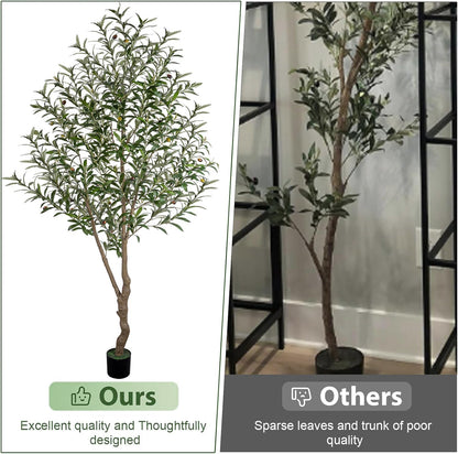 Artificial Olive Tree 6FT Tall Faux Olive Tree Artificial Indoor with Natural Wood Trunk and Lifelike Fruits Realistic Black Potted Interior for Home Office Living Room Decor