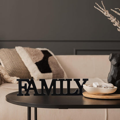 Wonderjune Wooden Home Wall Decor Sign Rustic Family Room Table Decoration Family Letter Signs for Pantry Kitchen Living Room Bedroom Shelf Mantel Fireplace Tables Centerpiece(White)