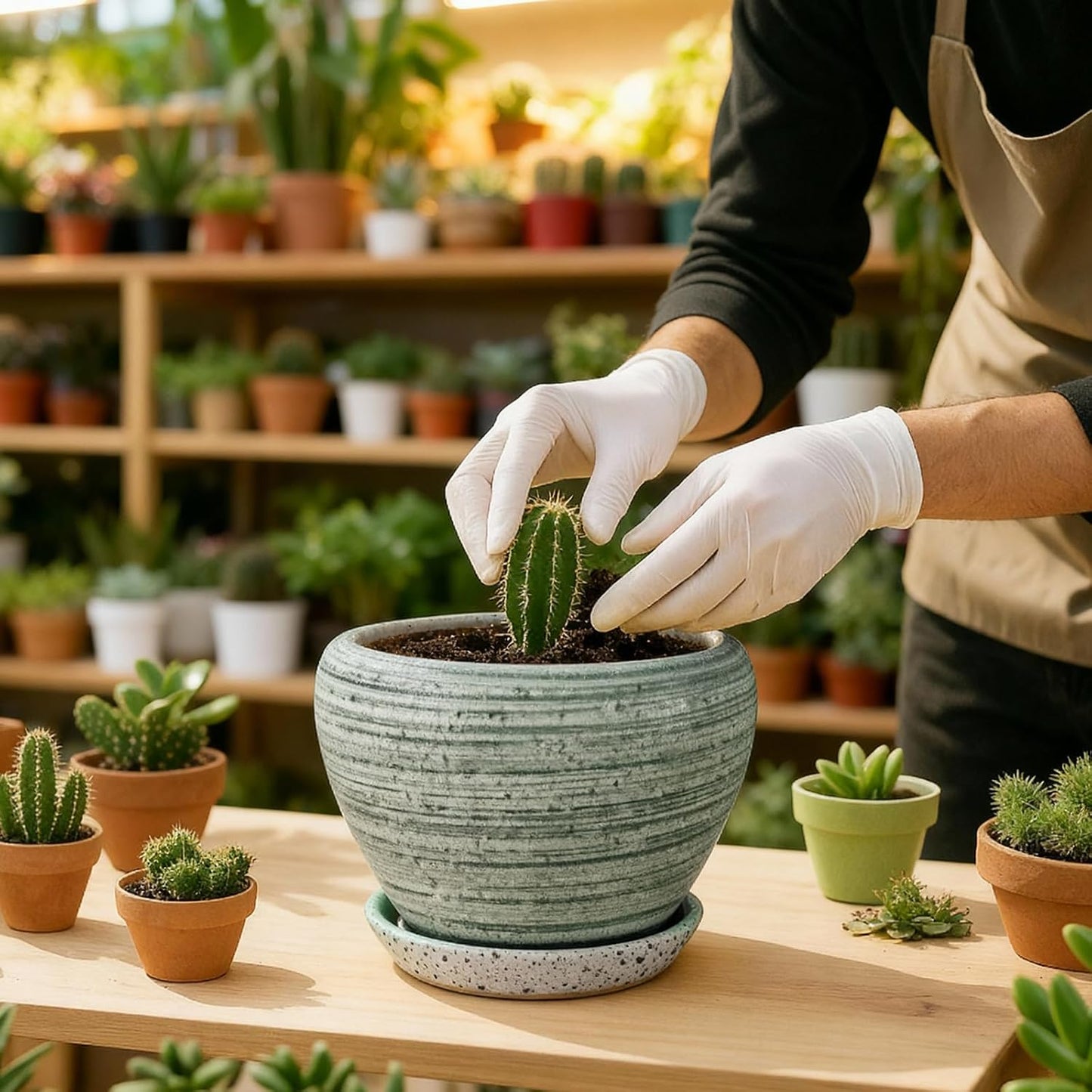 Deep Dream 6 Inch Plant Pots- Ceramic Planter Pot with Drainage Hole and Saucer, Round Flower Pot for Indoor Outdoor Succulent, Snake Plants and Cactus, Blue