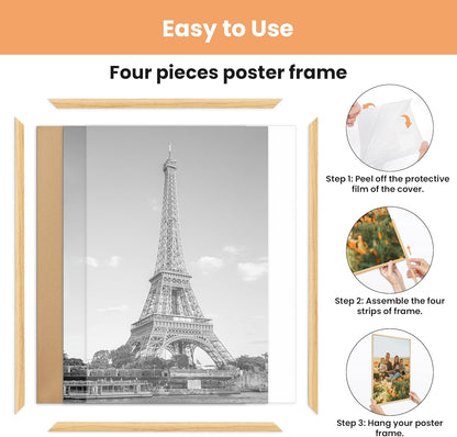 upsimples 18x24 Picture Frame Black 3 Pack, Scratch-Proof Poster Frames 18 x 24 for Photo Gallery - Slide-In Strips, Horizontal or Vertical Wall Mounting