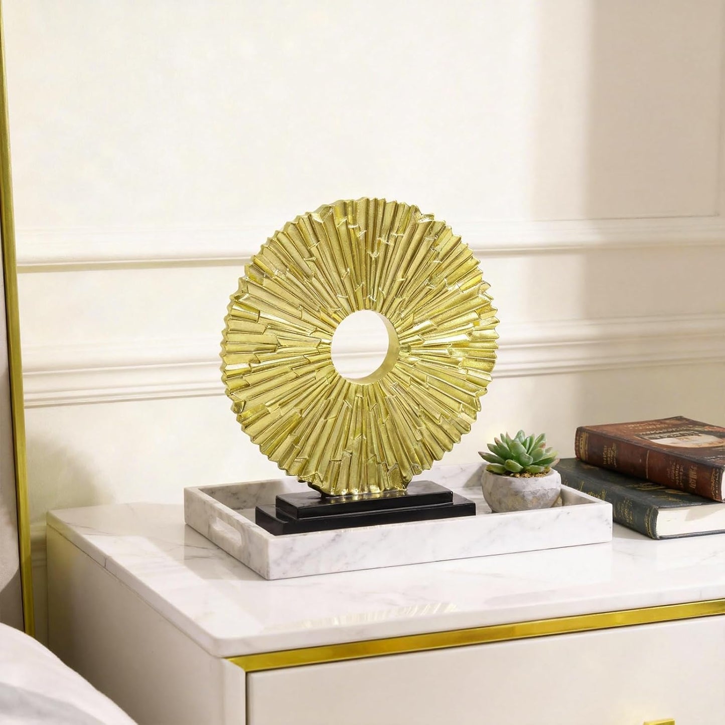 DOVDOV Gold Home Decor Sculpture, Unique Round line Statue, Modern Home Decor, Decorative Panel Statue Gold Decoration for Living Room TV Stand, Office, Bedroom, Dining Table Centerpiece.