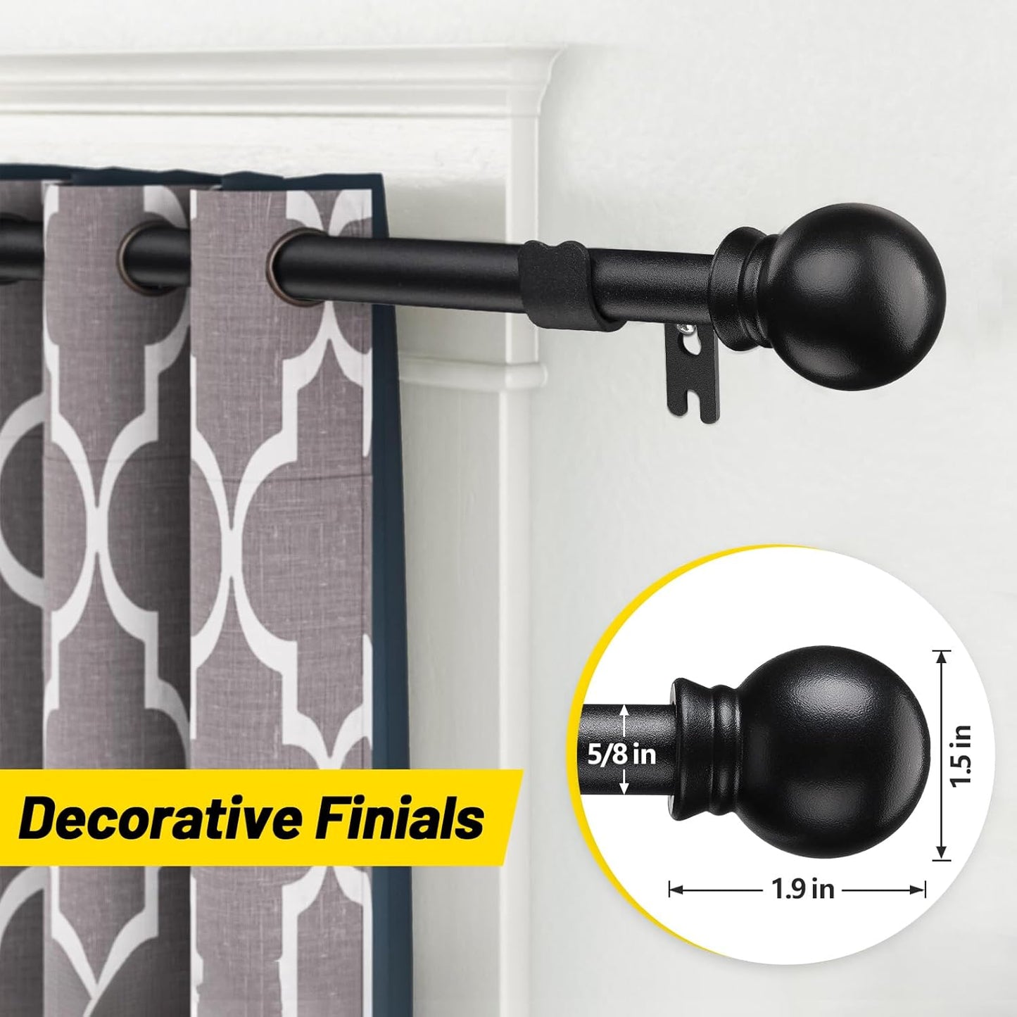 2 Pack Black Curtain Rods for Windows 28 to 48 inch, 5/8 inch Small Cafe Window Curtain Rods, Short Drapery Rod for Bedroom Kitchen (Size：30-50 Inch, Matte Black)