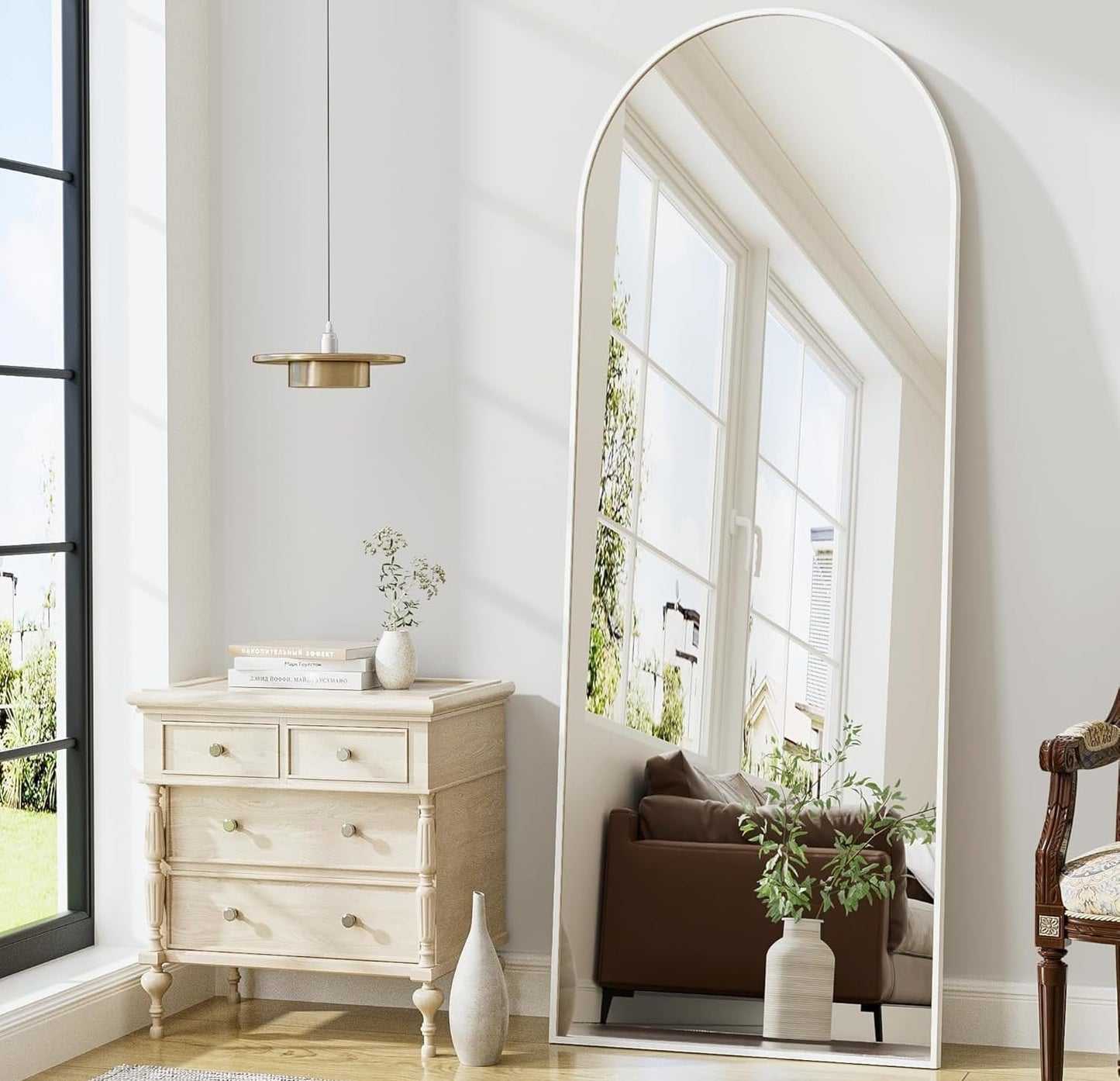 Prywot Arched Full Length Mirror, 70"x26" Free Standing Floor Mirror, Modern Full Body Mirrors with Stand, Wall Mirrors with Aluminum Alloy Frame for Bedroom,Living Room, Gold