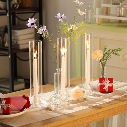 Teenyyou 36 Set Glass Hurricane Candle Holders Bulk 12.6" Open Ended Glass Candleholder Tube Shape Bottomless and 2.2" Taper Clear Candlestick Holders for Wedding Table Centerpiece (Clear)