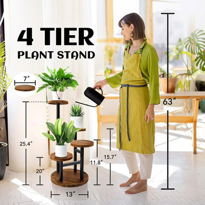 AUGOSTA 3 Tier Plant Stand, Tall Metal Wood Shelf Holder for Indoor, Outdoor Display Rack Flower Pot Stand for Corner Living Room Balcony Garden Patio