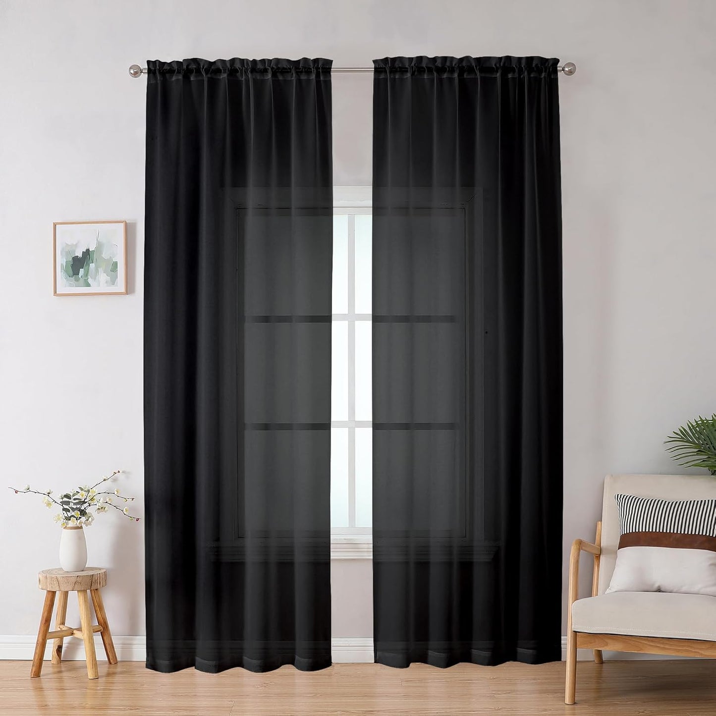 OWENIE Sheer Curtains 84 inches Long 2 Panels Set for Living Room/Bedroom, Rod Pocket Voile Sheer Panel Drapes, White, 2pcs, Each 42" W x 84" L - Colors B
