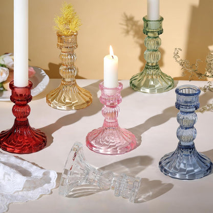 DARJEN 6Pcs Gold Candlestick Holders Set - 4" H & 5" H Striped Taper Candle Holders Bulk, Glass Candle Holders for Wedding, Festival, Party, Table Centerpiece, Gifts