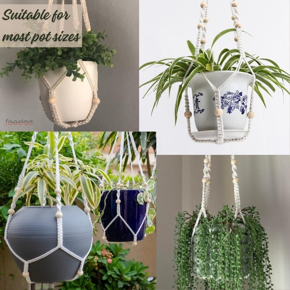 feedee Macrame Plant Hangers Indoor Macrame Hanging Planters for Indoor Plants, 6 Pack Hanging Plant Holders Indoor Hanging, Macromay Plant Hangers for Indoor Plant Hanger, Outdoor Flower Pots Holder