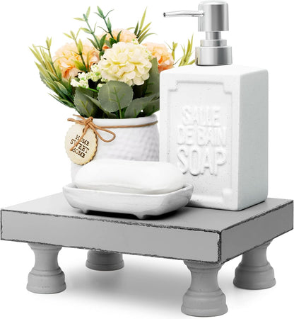 EOSAHR Farmhouse Riser for Room Decor : Decorative Pedestal Stand For Display Your Home Decorations and Uniquely Soap Stand - Rustic Bathroom Counter Tray and Kitchen Decor (Natural Wood)
