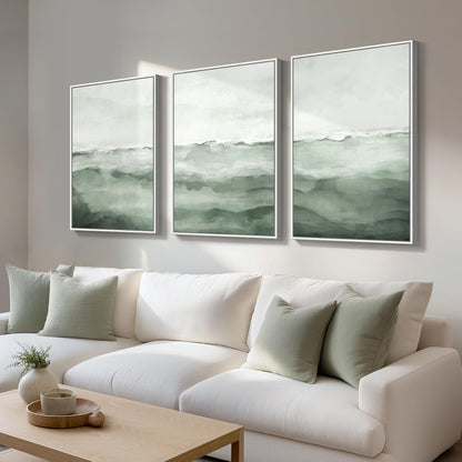 Large Framed Abstract Nature Landscape Wall Art for Living Room, Set of 3 Modern Canvas Prints Paintings Artwork for Walls, Green Lake Pictures for Hallway, Dining Room, Office Wall Decor 24x36 Inch