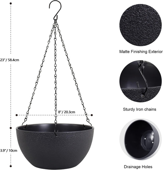 Meowell 10 inch Hanging Planters for Indoor Outdoor Plants, 2 Pack Hanging Flower Pots with Drainage Holes and Chain for Garden Porch, Plastic Hanging Baskets for House Plants, Speckled Grey