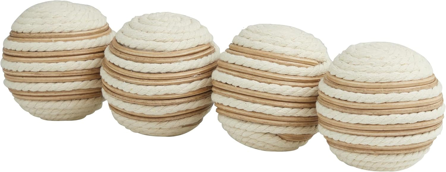 Deco 79 Jute Rope Handmade Decorative Ball Orbs & Vase Filler with Varying Designs, Set of 4 4"W, 4"H, Brown