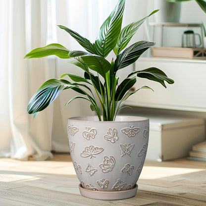 10 Inch Ceramic Planter Pot Round Plant Pot for Indoor Plants Outdoor Large Flower Pot with Drainage Hole and Saucer Blue