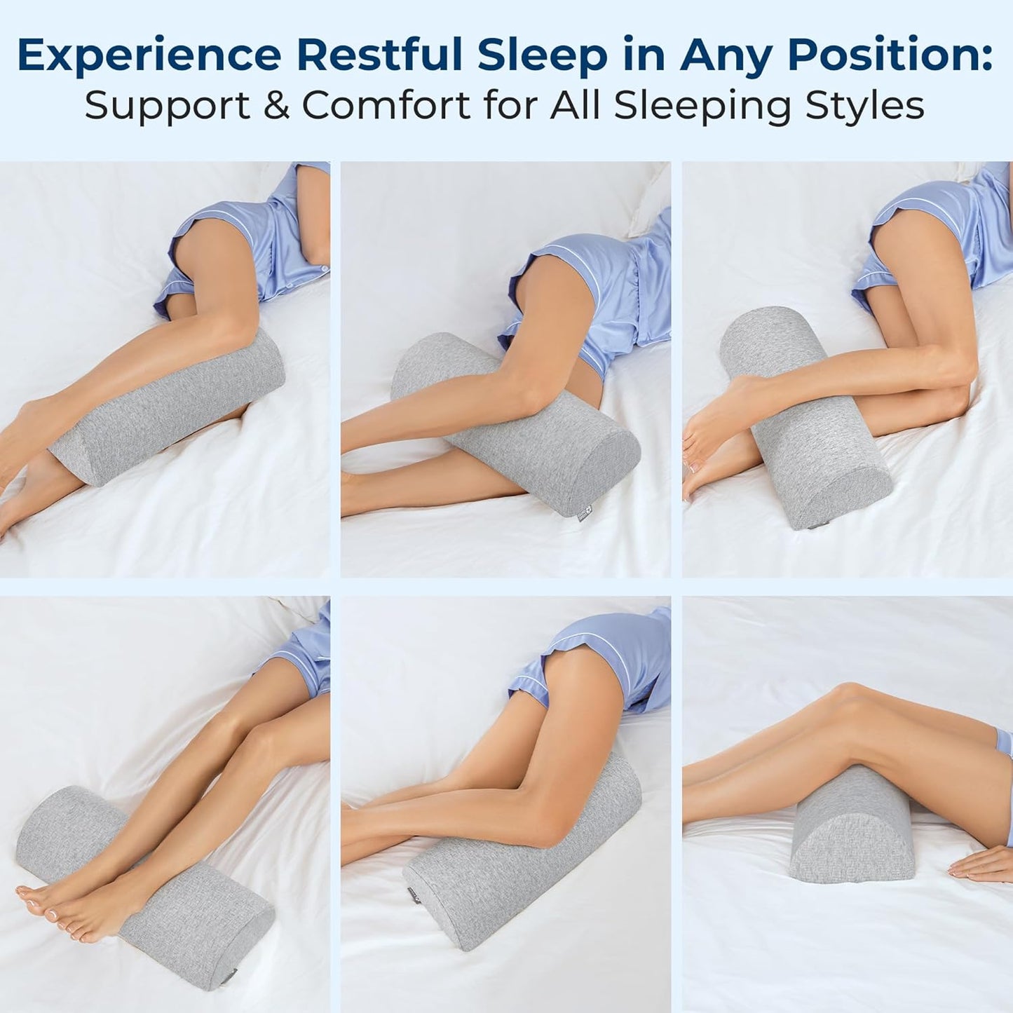 5 STARS UNITED Knee Pillow for Back Sleeping – Half Moon Bolster Pillow for Legs, Under Knee Pillow for Sleeping on Back, Memory Foam Leg Pillow for Back Pain, White