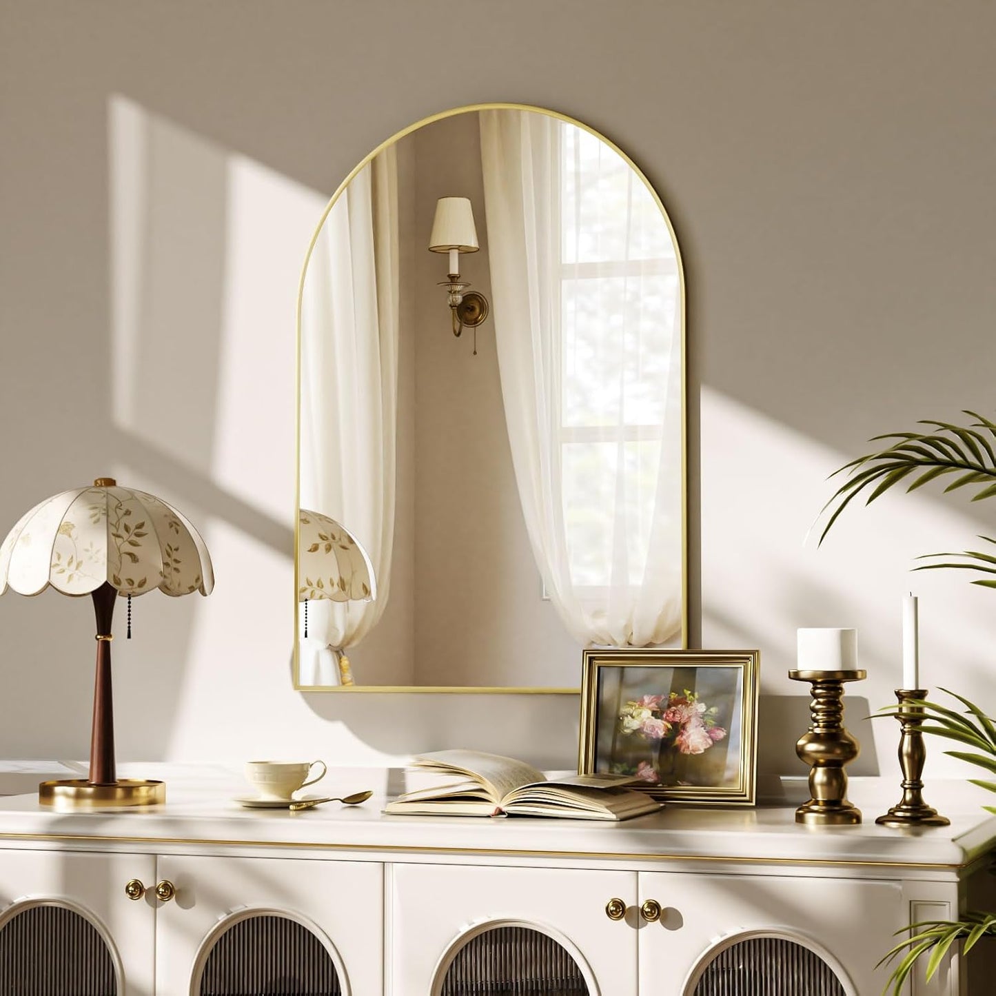 VooBang Arched Wall Mirror, 24 x 36 inch Arch Bathroom Mirror, Wall Mounted Vanity Mirror with Arch Metal Frame, Modern Bathroom Vanity Mirror for Bedroom, Living Room, Hanging or Leaning, Black