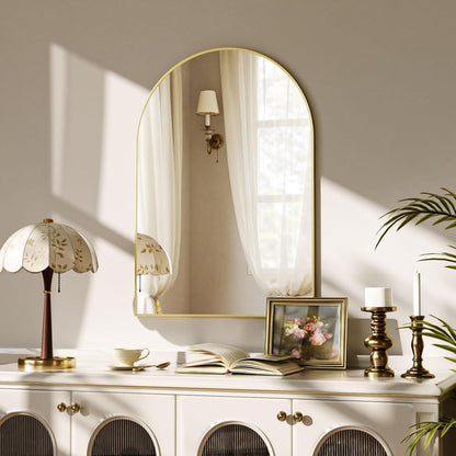 VooBang Arched Wall Mirror, 24 x 36 inch Arch Bathroom Mirror, Wall Mounted Vanity Mirror with Arch Metal Frame, Modern Bathroom Vanity Mirror for Bedroom, Living Room, Hanging or Leaning, Black