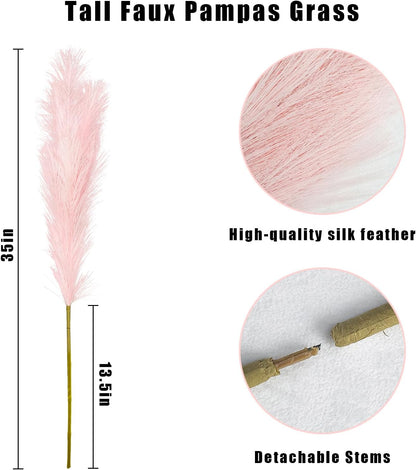 obbsie 50pcs Pink Faux Pampas Grass Decor, 21.6" Short Artificial Floral Branches Vase Filler Flower Arrangement for Home Wedding Boho Outdoor Decor