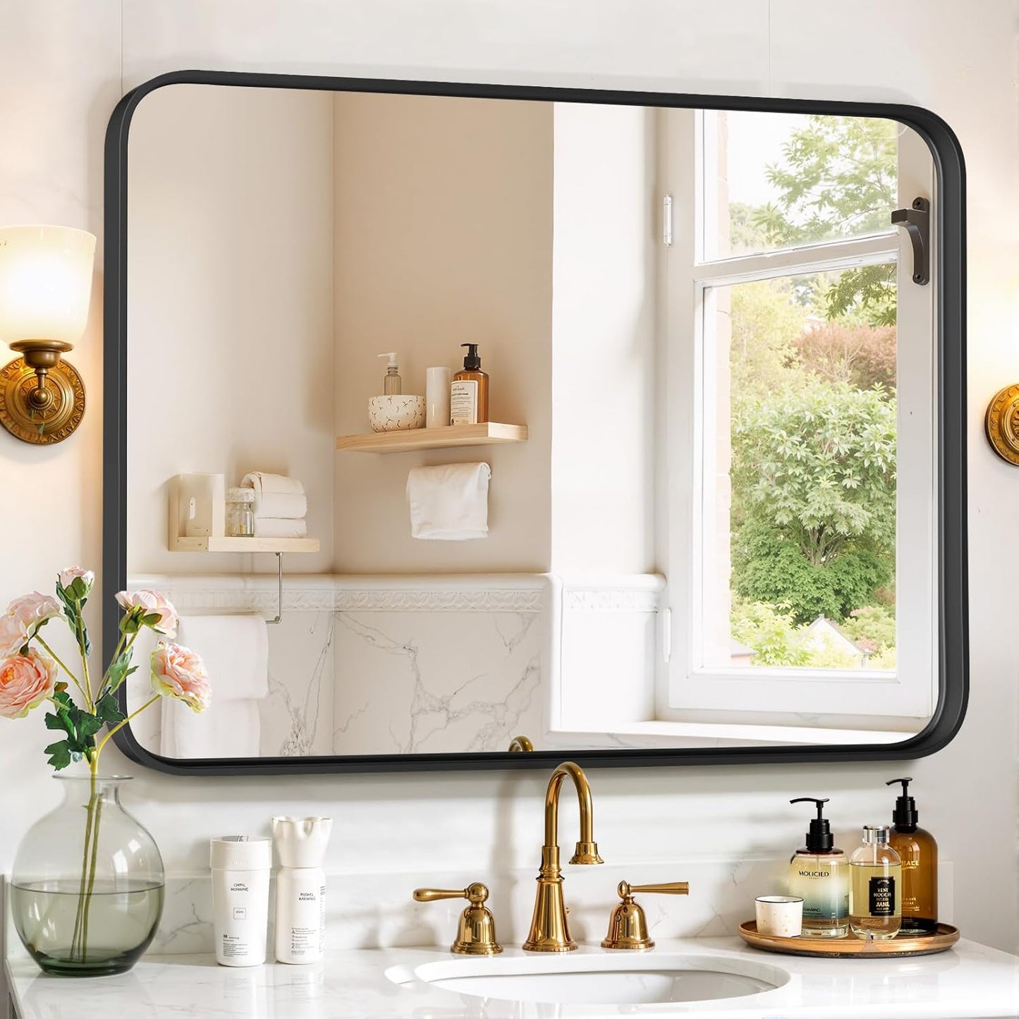 Round Wall Mirror 30 Inch Gold Vanity Mirror with Metal Frame, Modern Circle for Bathroom, Entryway, Bedroom, Living Room, Wall Mounted Decorative Mirrors