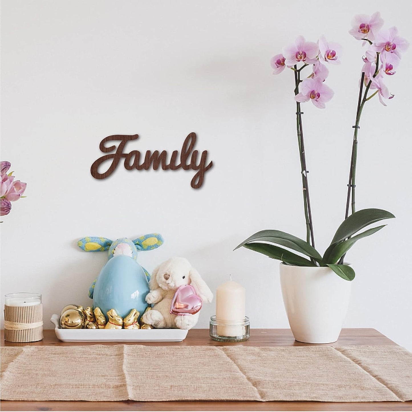 CREATCABIN Cutout Sign Family Letter Wooden Wall Art Decor Wood Word Sculpture Signs Rustic Farmhouse for Housewarming Home Front Door Entryway Wall Decoration, Brown, 11.9 x 5.5inch