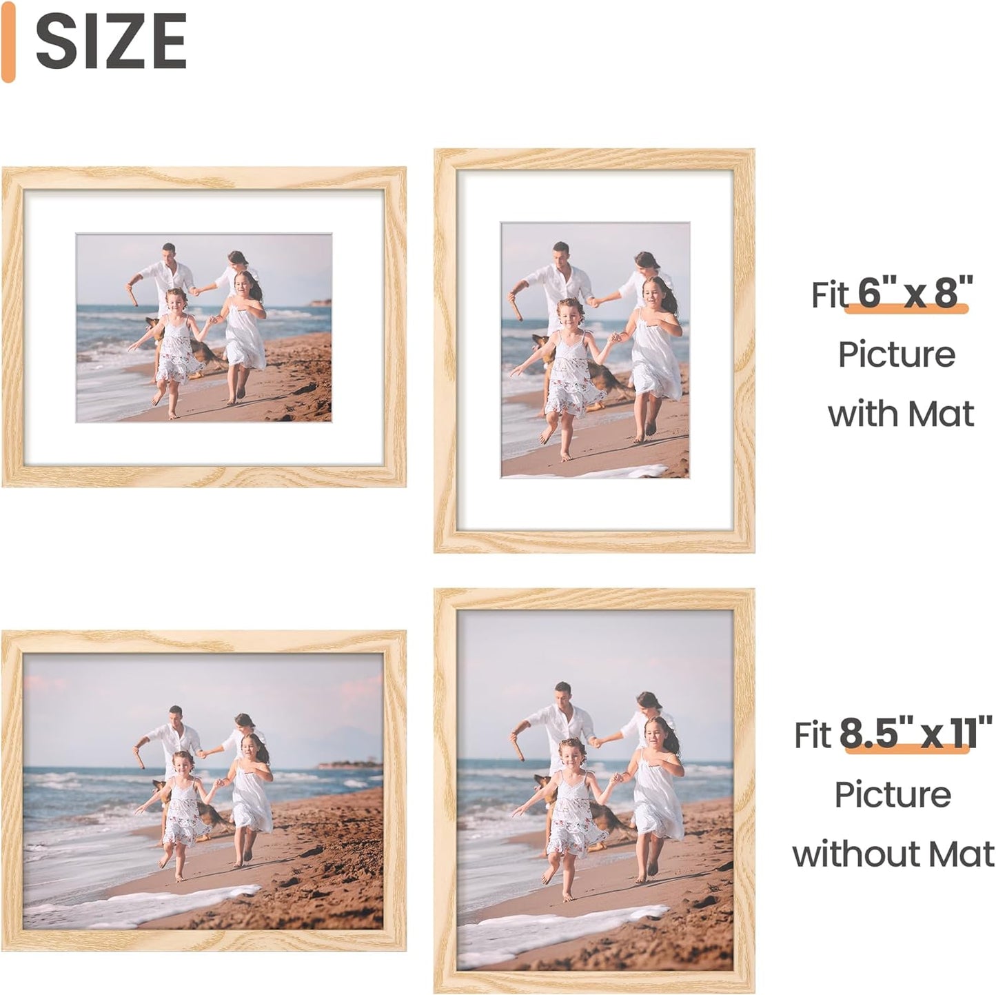 upsimples 8x10 Picture Frame, Display Pictures 5x7 with Mat or 8x10 Without Mat, Wall Hanging Photo Frame, Black, 1 Pack - Colors B