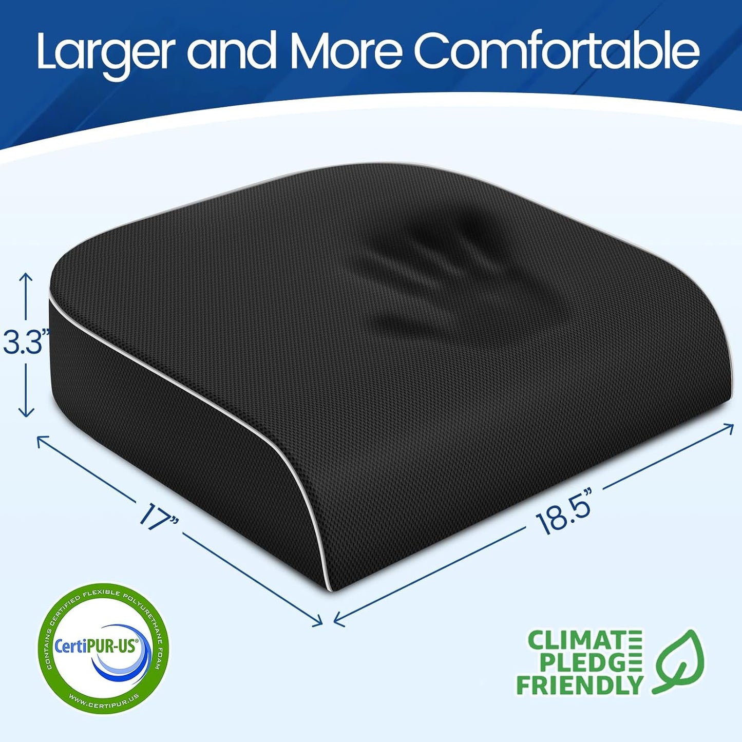 SweetSlubr Seat Cushion for Tailbone Pain Relief, Office Chair Cushion, Memory Foam Large Cushion with Non-Slip Cover for Soft Support at Office Chair, Car Seat, Airplane, Floor Pillow, Black/Large