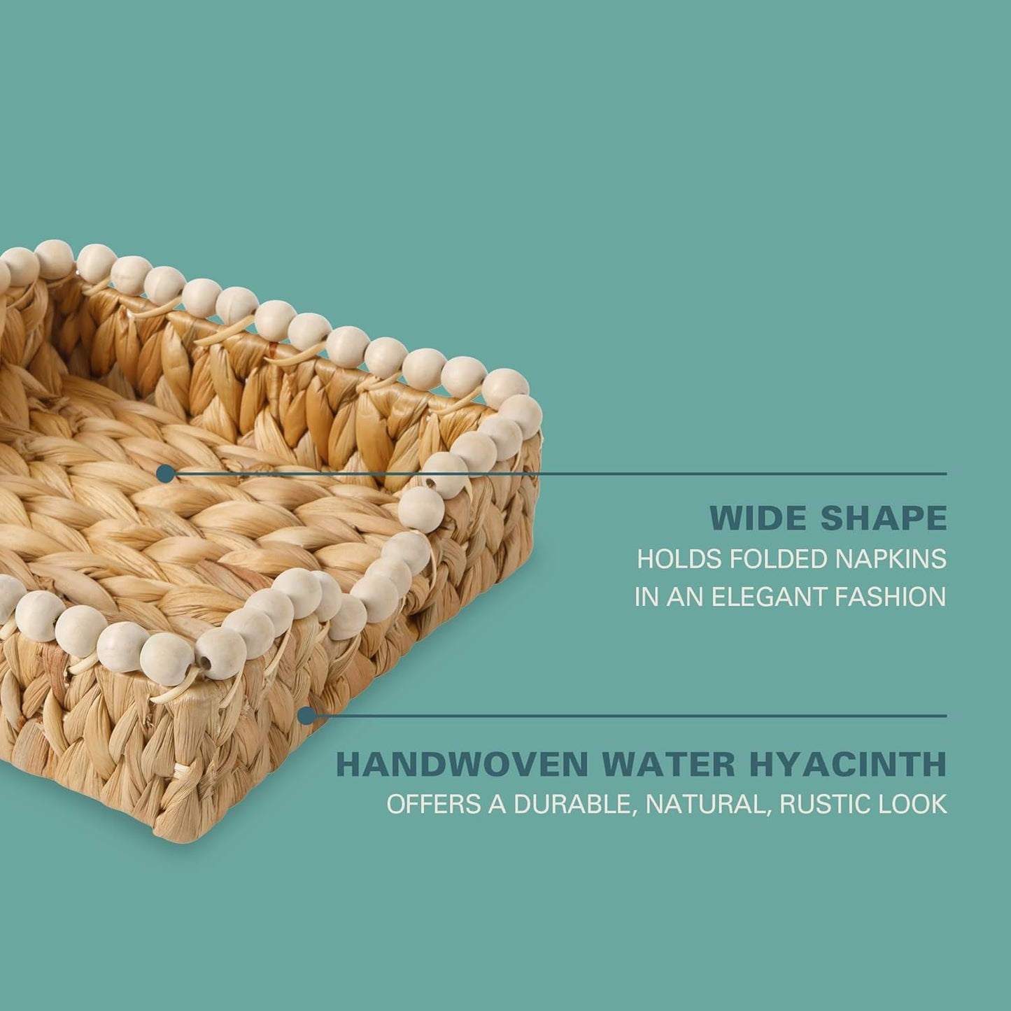 Gibson Home Riverrun Grove 17" Woven Decorative Serving Tray – Large Natural Water Hyacinth Basket w/Wood-Bead Trim & Handles for Coffee Table Décor, Ottomans, Centerpieces & Kitchen Counter Display