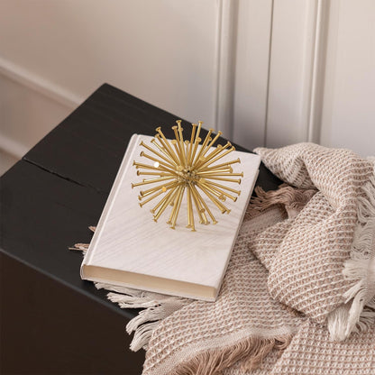 5.5" Gold Metal Geometric Sculpture, Modern Square Decorative Sphere, Small Tabletop Decoration Ball for Home Office Table Shelf Living Room Bedroom Desk Decor