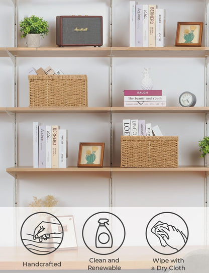 StorageWorks Wicker Basket, Baskets for Organizing, Storage Basket with Built-in Handles, Water Hyacinth Shelves (Medium 2-Pack, Natural Hyacinth)