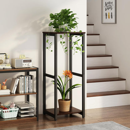 Plant Stand Indoor Corner Tall 2 Tier Metal Modern Flower Storage Plant Shelf Holder for Living Room Balcony Garden,Black (2 Tier-Black Round)