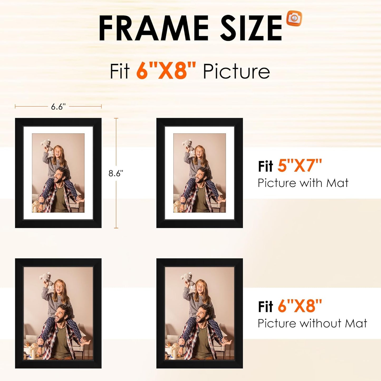 FIXSMITH 8x10 Picture Frame Set of 2, Photo Frame with HD Plexiglass, Display Pictures 5x7 with Mat or 8x10 Without Mat Multi Picture Frames Collage for Tabletop or Wall Display, Black