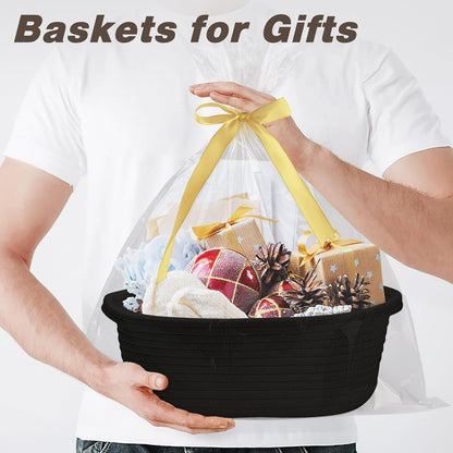 Pro Goleem Small Woven Basket with Gift Bags and Ribbons Durable Baskets for Mothers Day Gifts Empty Small Rope Basket for Storage 12"X 8" X 5" Baby Toy Baskets with Handles, White