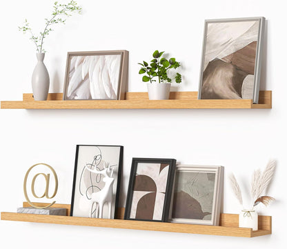 Heimlove Picture Ledge Shelf, Floating Shelves Set of 2, 24 Inches Picture Shelf for Wall with Ledge, Kids Bookshelf Wall Mounted for Living Room Bedroom Decor Books Photo Frames - White