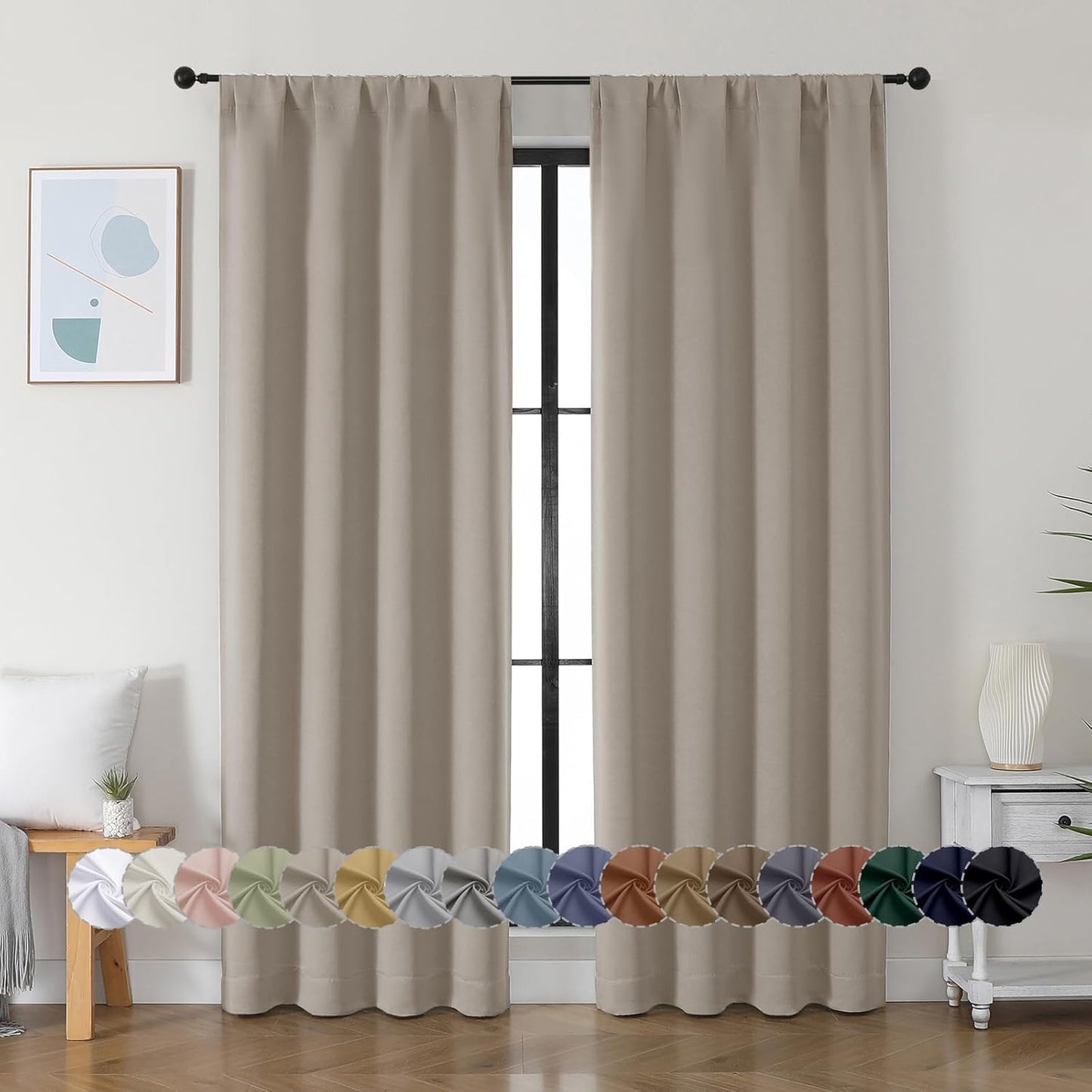 Simplebrand Ava Sage Green Blackout Curtains for Bedroom 63 Inch Length 2 Panels Set, Solid Thermal Insulated Energy Saving Rod Pocket Window Treatment Curtains Blackout Drapes, W40 x L63 Inch, Sage - Colors C