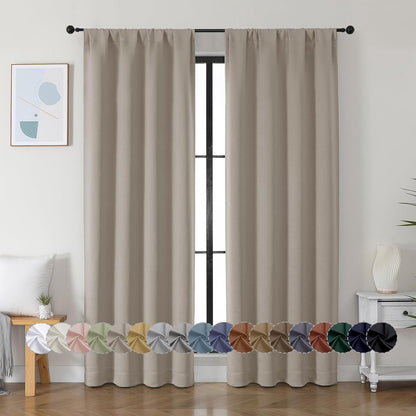 Simplebrand Ava Sage Green Blackout Curtains for Bedroom 63 Inch Length 2 Panels Set, Solid Thermal Insulated Energy Saving Rod Pocket Window Treatment Curtains Blackout Drapes, W40 x L63 Inch, Sage - Colors C