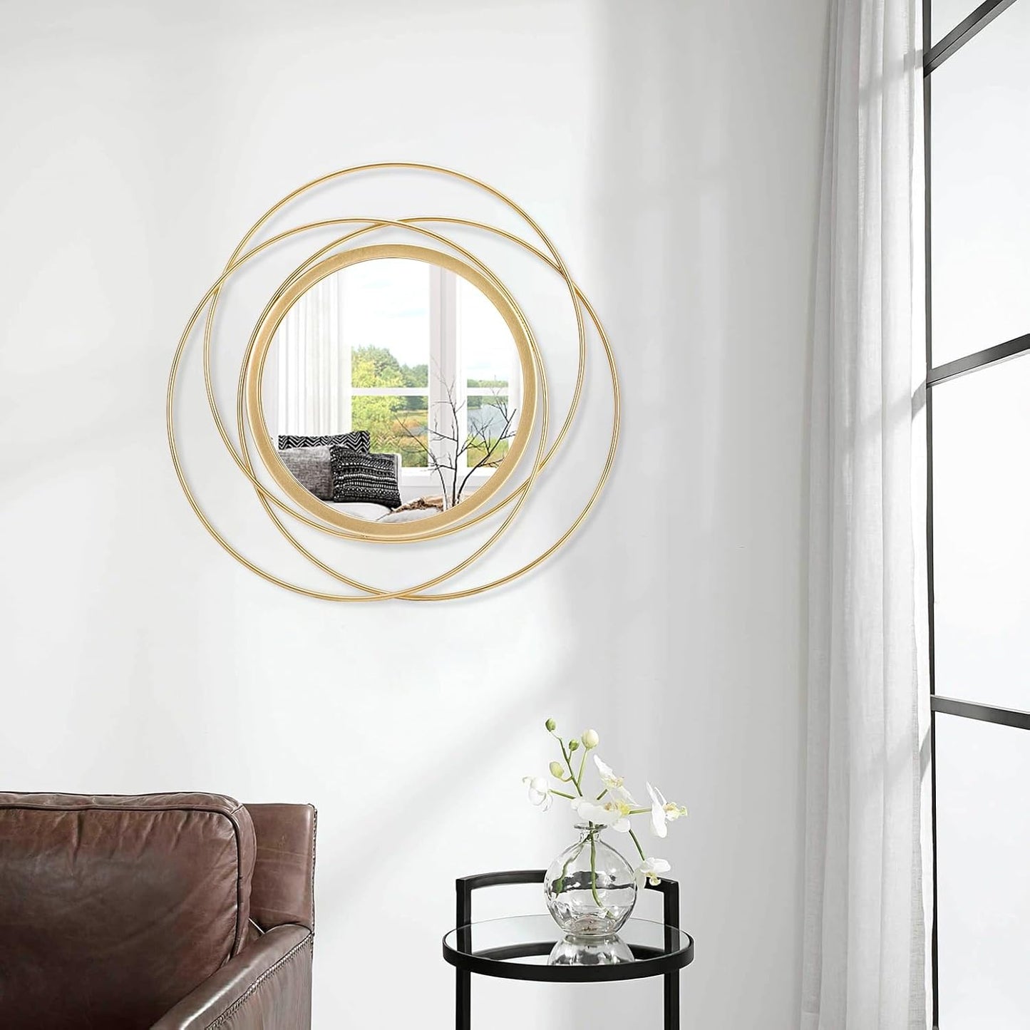 Gold Sunburst Mirrors for Wall Decorative Metal Round Art Mirrors Large Wall Decor Hanging Mirror for Bathroom Bedroom Living Room Vanity Entryway 16"