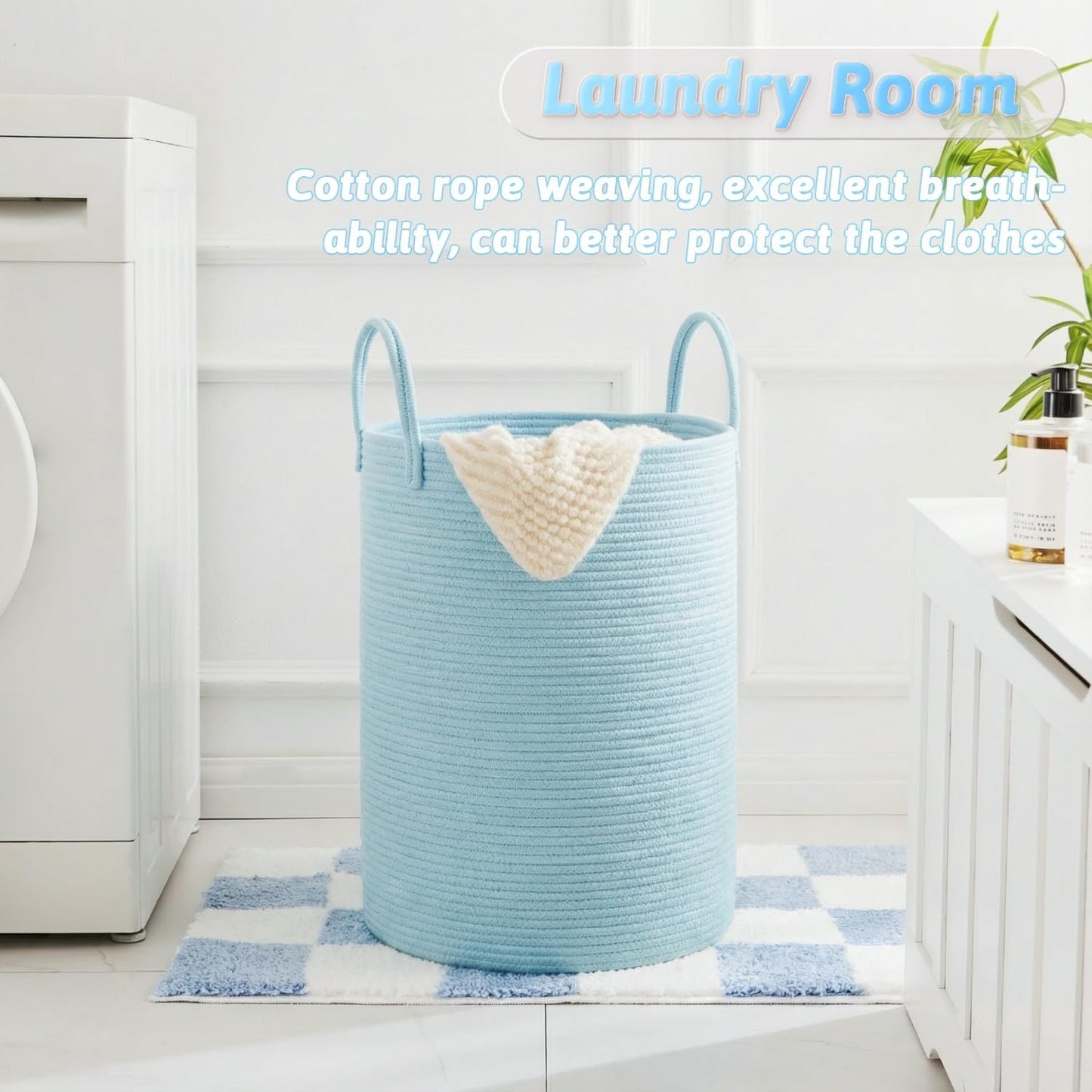 Artfeel Laundry Basket,Woven Cotton Rope Laundry Hamper,60L for Decor Storage of Dirty Clothes,Toys and Blankets in Bathroom,Baby Room and Living Room