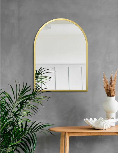 Black Arched Wall Mirror Aluminum Alloy Frame Bathroom Mirror Brushed Metal Vanity Wall Mounted Mirror for LivingRoom Bedroom Entryway Room Home Decor 16"x12"