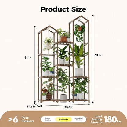 Bamworld Plant Stand Indoor with Grow Lights Wood Plant Shelf for Hanging Planter Pots Display Flower Stand for Living Room Patio Garden Decor