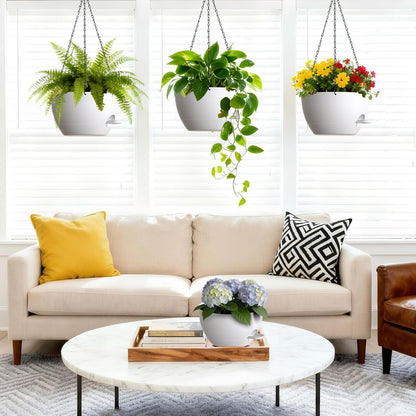 UOUZ Set of 3-10 Inch Self Watering Hanging Planters for Indoor Outdoor，Hanging Plant Pots with Drainage & Removable Tray, Hanging Pots Holder for Ivy, Pothos, Ferns, Balcony & Patio, Black with Brown