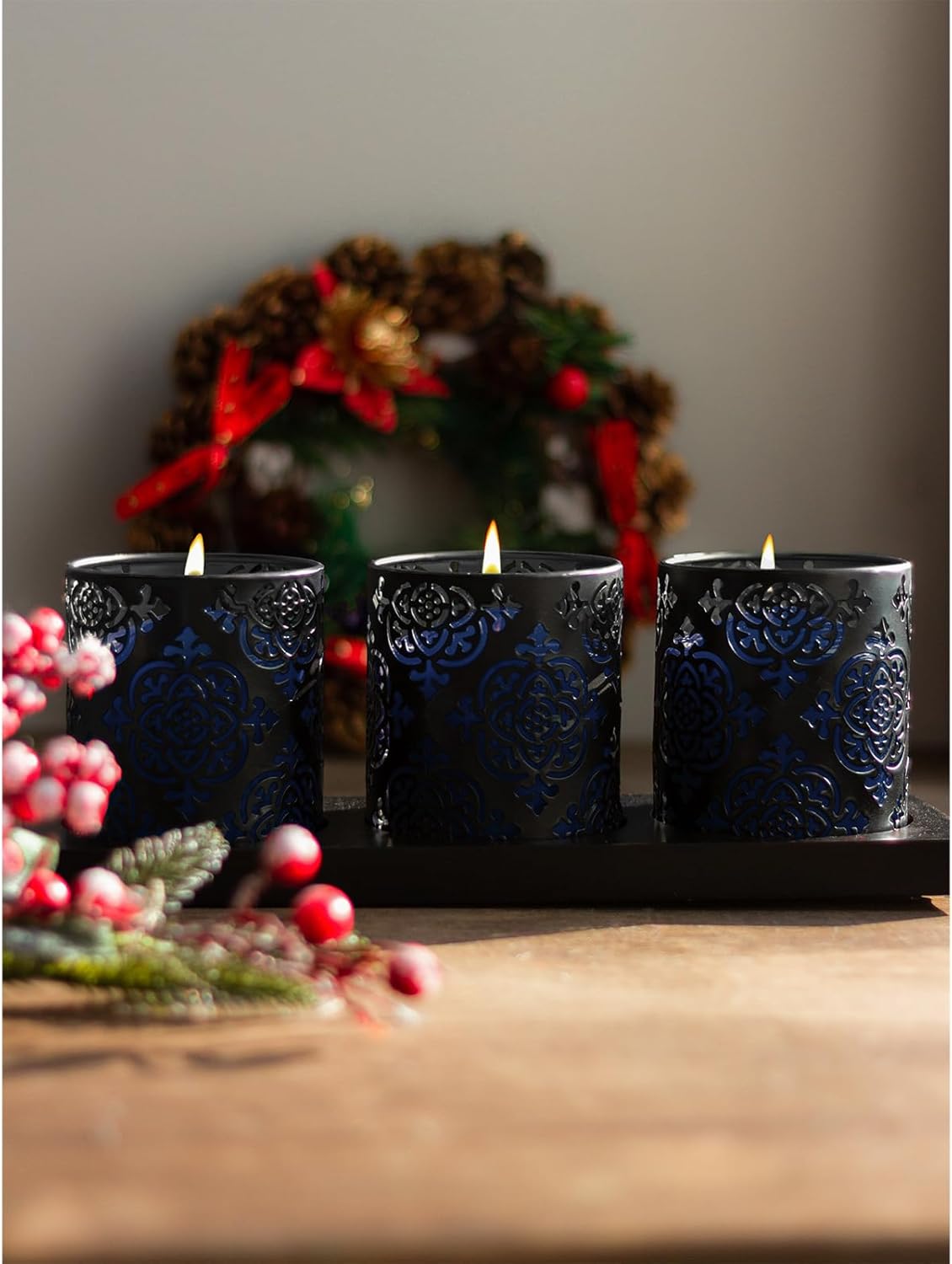 CANDWAX 3x4 inch Pillar Candles Set of 3 – Unscented Dripless Rustic Dark Blue Candles for Room Decor, Weddings, Centerpieces
