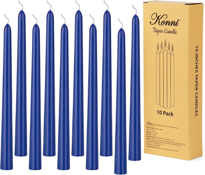 KONNI 0.87×10 Inch Ivory Taper Candles, Unscented and Smokeless Tall Candlesticks, 10 Pack Tapered Candles with Cotton Wicks, Long Burning, Ideal for Weddings, Dinner Parties, and Home Décor