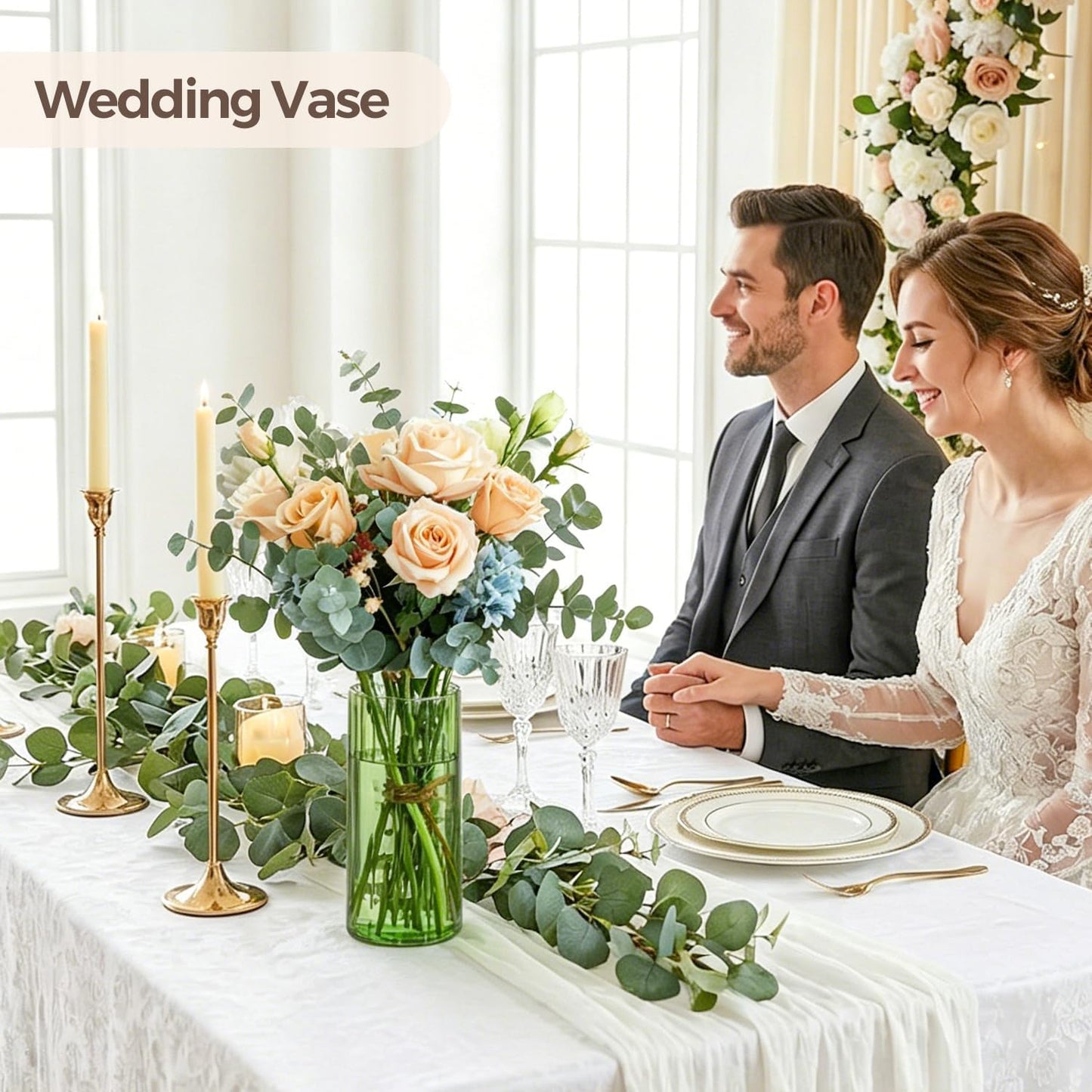 ComSaf Glass Cylinder Vases, Bud Vase for Centerpieces, 8 Inch Tall Ribbed Vase Hurricane Floating Candle Holder, Decorative Flower Vases for Wedding Reception, Home Decor, Housewarming Gift (Clear)