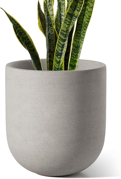 LE TAUCI 12 Inch Pots for Plants, Ceramic Large Planters for Indoor Plants, Indoor Plant Pots for Home Garden Patio Office, Planter Pots with Drainage Hole and Rubber Plug, Neutral Gray