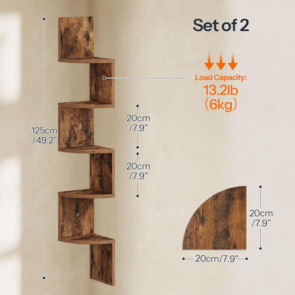 HOOBRO Corner Shelf Wall-Mounted, Set of 2 Floating Corner Shelves for Wall, 4-Tier Corner Bookshelves for Living Room, Bedroom, Bathroom, Home Office, Black BK25BJP201
